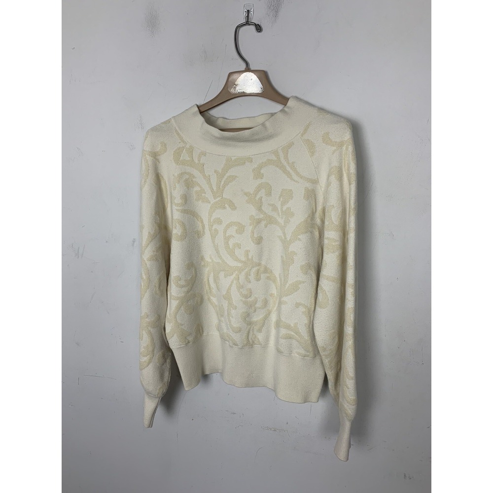 Anthropologie Womens Sweater Medium Ivory Coquette Feminine Sweatshirt Classic‎ - Picture 2 of 8
